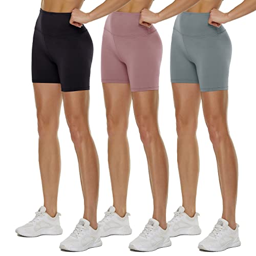 radlerhose damen hoch geschnitten sport shorts 3er pack blickdicht hellgrau hautfarbe schwarz L-XL