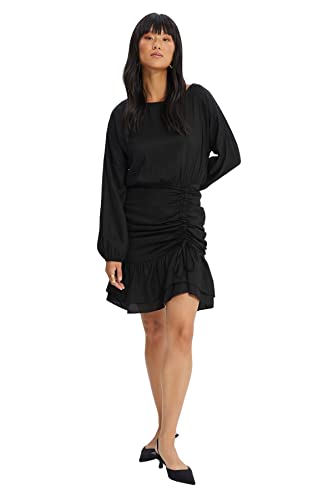 trendyol damen mini ruffle hem kleid schwarz 34 eu, crew neck woven dress