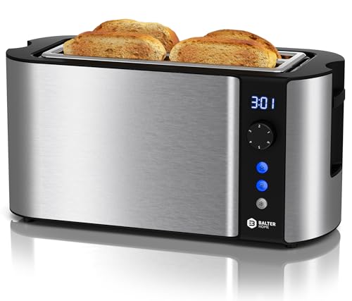 Produktbild: balter toaster 4 scheiben edelstahl langschlitz mit brötchenaufsatz und lcd display