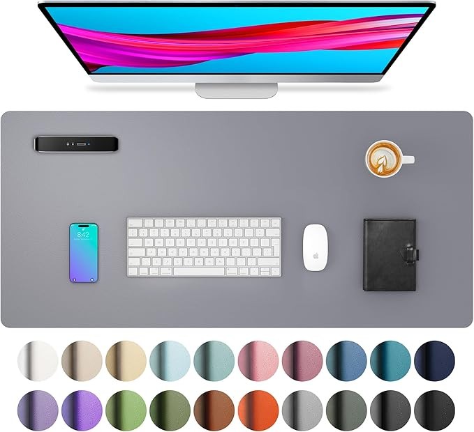 Aothia Schreibtischunterlage PU-Leder, rutschfest, wasserdicht, 60cm x 35cm, Hellgrau