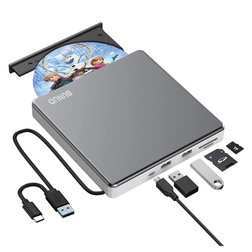 BUNUD externes DVD/CD-Laufwerk USB-C USB-A 5-in-1 mit SD-Card 2x USB 3.0