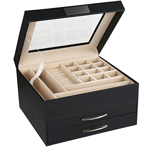 edaygo schmuckkästchen schubladen schmuckbox organizer kunstleder samt schwarz