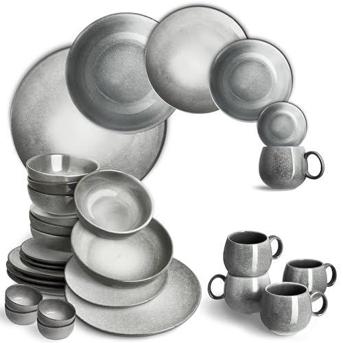 geschirrset 24-tlg. misty cliff von springlane, steingut für 4 personen