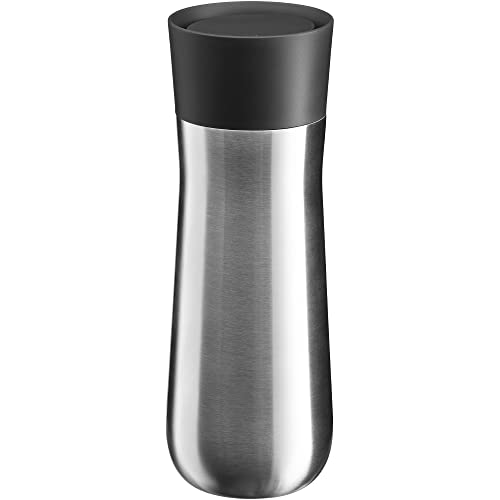 WMF Impulse Isolierbecher 350 ml, Thermobecher mit 360-Trinköffnung, Automatikverschluss, hält Getränke 8h heiß/12h kalt, silber