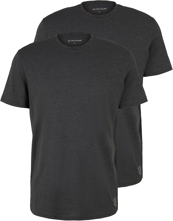 Produktbild: TOM TAILOR Herren Crewneck T-Shirt Doppelpack, Dark Grey Melange, M