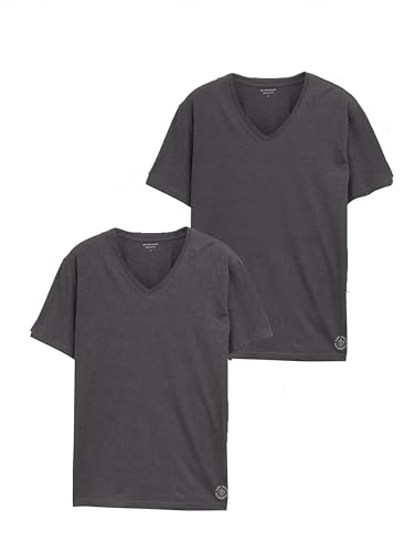 TOM TAILOR Herren V-Ausschnitt T-Shirts im Doppelpack, Dark Grey Melange, L