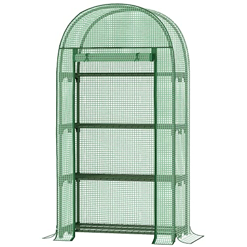 outsunny foliengewächshaus mini gewächshaus für balkon mit 4 ablagen 80 x 49 x 160 cm