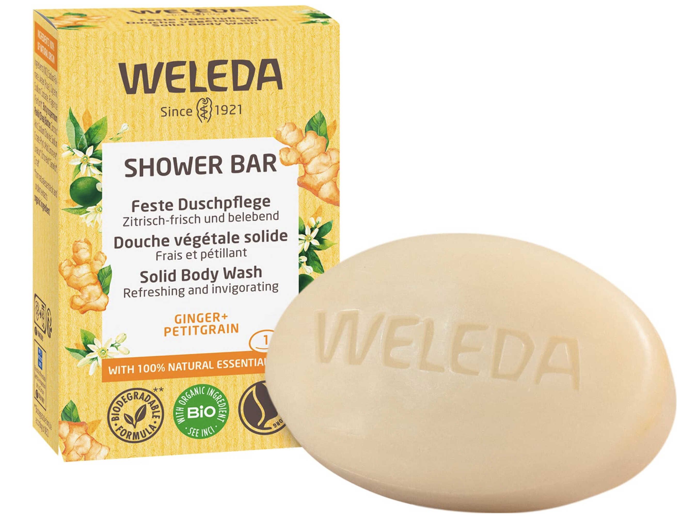 WELEDA Festes Duschgel Ingwer Petitgrain 75g - Bio Shower Bar