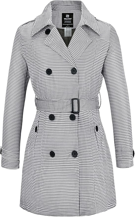 Produktbild: Wantdo Damen Winddichte Jacke Caban mit Schulterknöpfen Slim Fit Schwarz-weiß XL