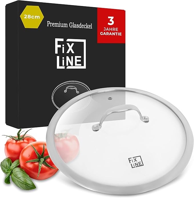 FIXLINE Glasdeckel 28cm  Gehäuftetes Glas mit Dampfauslass und Edelstahlrand