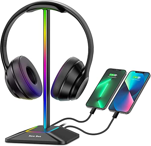 new bee kopfhörer ständer rgb mit usb typ-c ladegerät universell für gaming headset schwarz