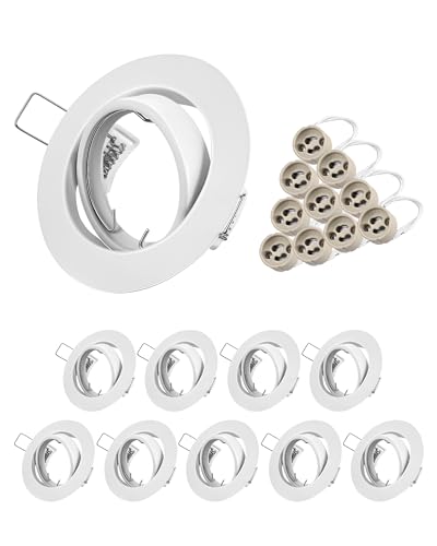 GU10 einbaustrahler 10er set, edishine einbauleuchte rund 68mm, 35 schwenkbar, weiß