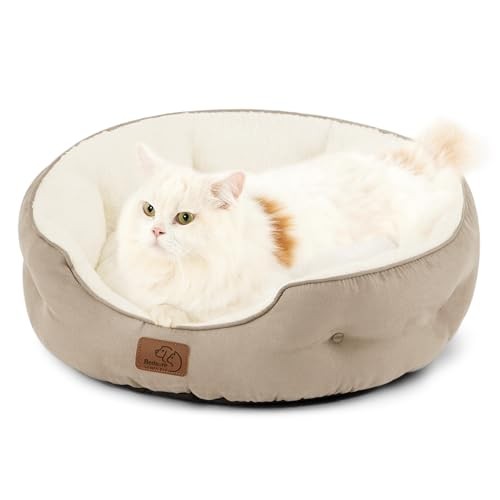 BEDSURE Katzenbett waschbar 51x48x15cm mit zweiseitigem Innenkissen Kamel