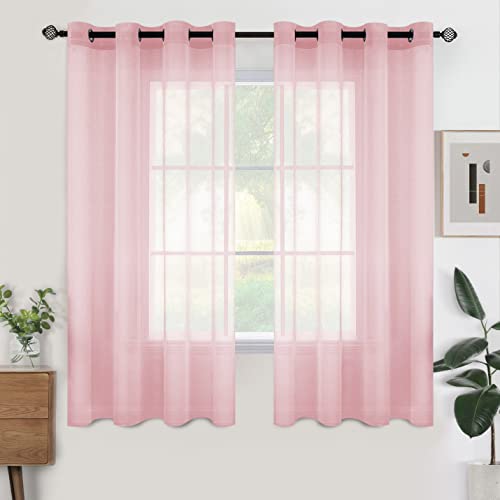 woaboy voile gardinen rosa kurz transparent vorhänge mit ösen 2er set 140x145 cm