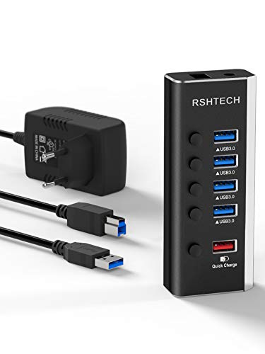 rschtech aluminium usb hub 3.0 aktiv 5-port mit 24w netzteil und schnellladeanschluss
