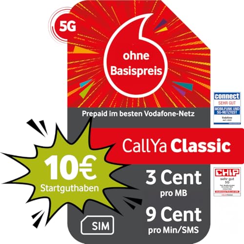 vodafone prepaid callYa classic 10 euro guthaben ohne vertrag 5g-netz 9 ct pro min sms