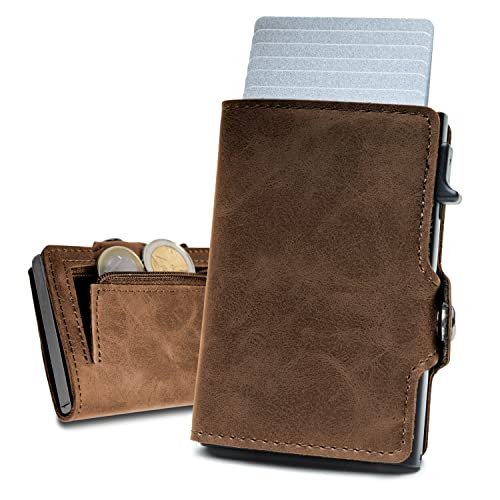 slimfin slim wallet mit münzfach, kartenetui, geldbörse herren, braun, rfid schutz