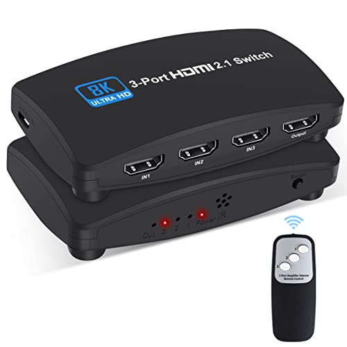 hdmi switch 8k 60hz 3in1 mit ir fernbedienung, 4k 120hz, 48gbps für ps5, projektoren, hdtv