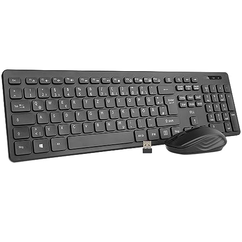 rii kabelloses tastatur maus set, funktastatur schwarz für pc/laptop/windows/smart tv