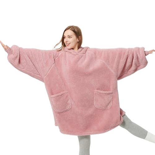 bedsure hoodie decke mit ärmeln tragbare decke für erwachsene rosa 95x85 cm