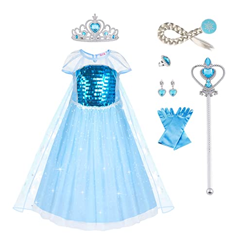 elsa kostüm kinder, urAQt prinzessin kleid 10-teiliges set mit krone, handschuhe, zauberstab