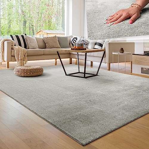 paco home teppich kurzflor waschbar flauschig silber 240x340 cm rutschfest pflegeleicht