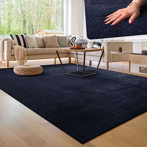 paco home teppich kurzflor navy-blau 160x220 cm waschbar rutschfest flauschig