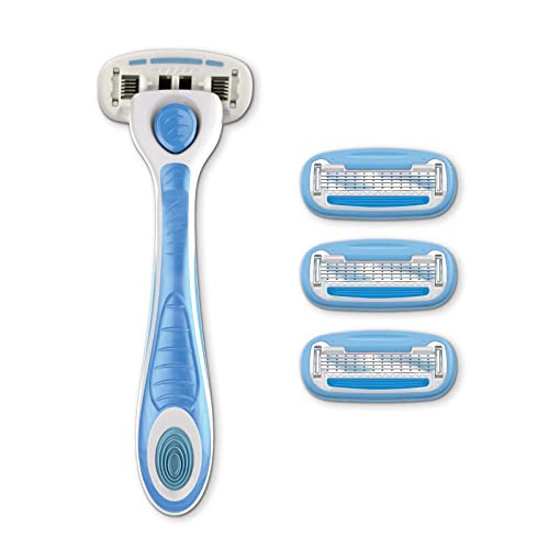 damen rasierer set 5-teilig by amazon, blau, 3 nachfüllpackungen