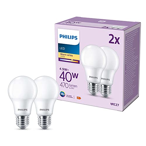 Philips Classic LED E27 Lampe, 40W, matt, warmweiß, nicht dimmbar, Doppelpack