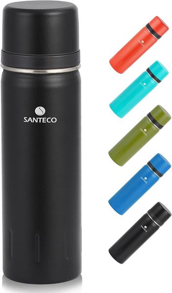 SANTECO Thermoskanne Edelstahl 1L 500ml Auslaufsicher Isolierflasche Trinkbecher