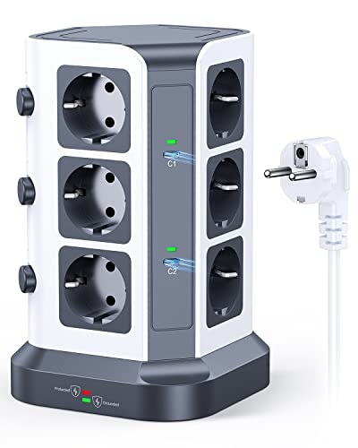 65 W usb c power strip koosla mit 12 steckdosen und 2 usb a 2 m grau