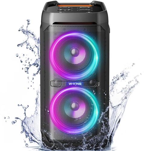 W-KING Bluetooth lautsprecher 220W, 115dB, IPX6 wasserdicht, 24H Akku, RGB lichter