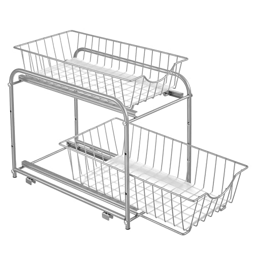 küchen-organizer songmics, 2-ebenen regal, stapelbar, erweiterbar, taubengrau