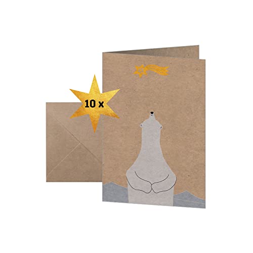 Weihnachtskarten Set Polarbär-Motiv A6 Kraftpapier 10 Stück mit Umschlag