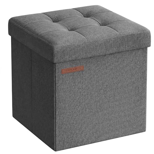 songmics sitzhocker mit stauraum, klappbare sitzbank 30 x 30 cm, dunkelgrau