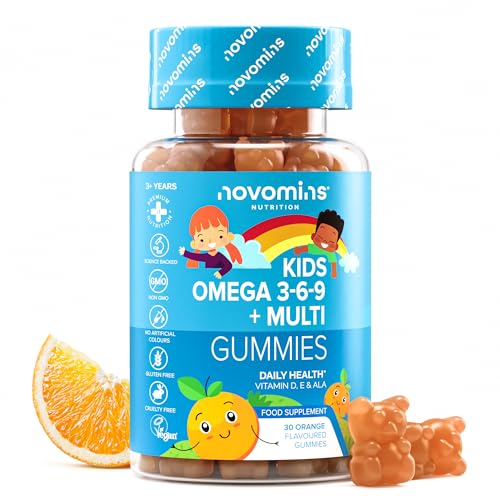omega 3 gummibärchen kinder - vegan, mit perillaöl, vitamin d & e - novomins