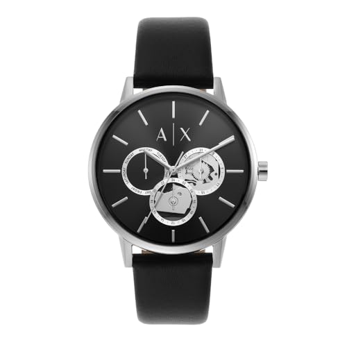 armani exchange uhr männer quarzwerk 42mm schwarzes edelstahlgehäuse lederarmband AX2745