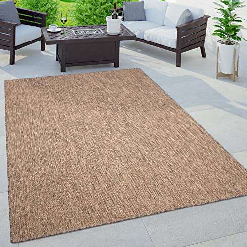 paco home outdoor teppich wetterfest 80x250 cm beige einfarbig meliert für balkon wohnzimmer küche