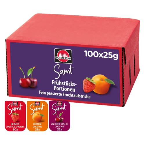 schwartau samts portionen mix-box konfitüre 100 x 25g erdbeere aprikose kirsch