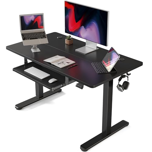 Höhenverstellbarer Schreibtisch FEZIBO 100 x 60 cm elektrisch mit T-Beinen, schwarz