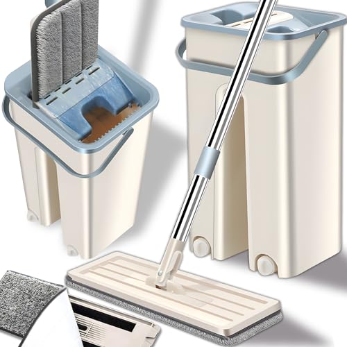 retook wischmopp set flacher bodenwischer mikrofaser wischpad mit eimer 120 cm