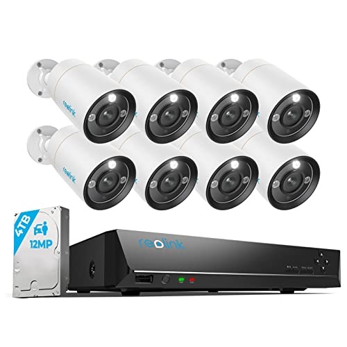 reolink 12mp außenüberwachungskamera set, 8x poe ip kamera, 2-wege-audio, nachtsicht, nvr 16ch 4tb