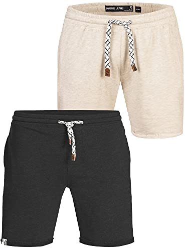 indicode herren sweatshorts 2-pack eddy joggingshorts sand mix schwarz mix L