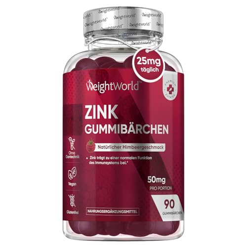 zink gummibärchen 25mg für immunsystem haut haar nägel 90 vegan himbeergeschmack - weightworld