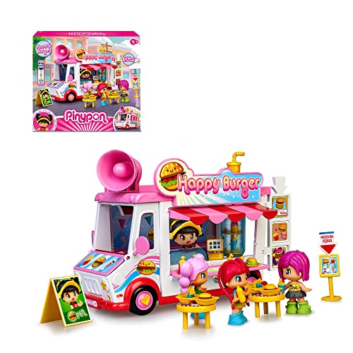 Pinypon Happy Burger Foodtruck Spielset mit Puppe und Zubehör, ab 4 Jahren
