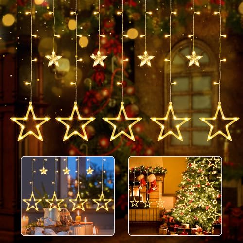 iShabao lichterkette weihnachtsbeleuchtung mit 12 sterne 138 LED warmweiß 2.4x1m
