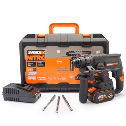 akku bohrhammer worx nitro wx381 20V bürstenlos, 2 joule, inkl. 4Ah akku, schnellladegerät