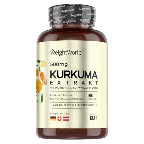 kurkuma extrakt kapseln 500mg curcumin ingwer 600mg schwarzer pfeffer 180 stück - weightworld