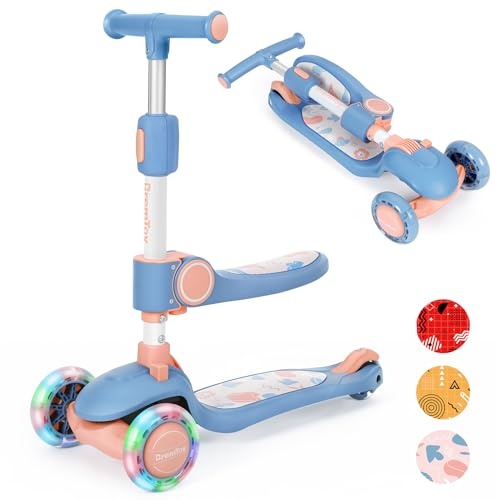 bremtoy kinderroller mit sitz, faltbarer roller mit verstellbarem lenker, rosa