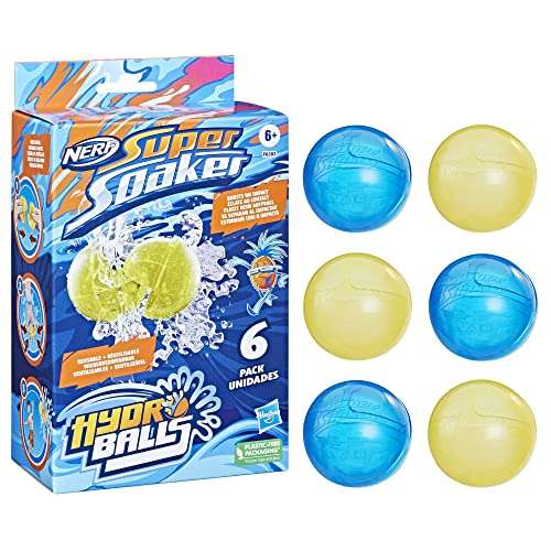 Produktbild: nerf super soaker hydro balls 6er-pack, wiederverwendbare wasserbälle